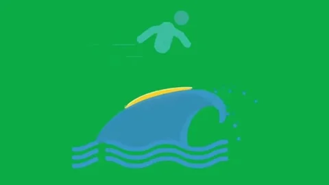 Surfer riding ocean wave animation on green screen background for sports concept Stock Footage 332282507