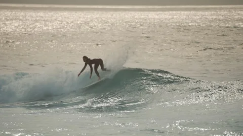 Surfer riding perfect blue ocean waves. Stock Footage 285730119