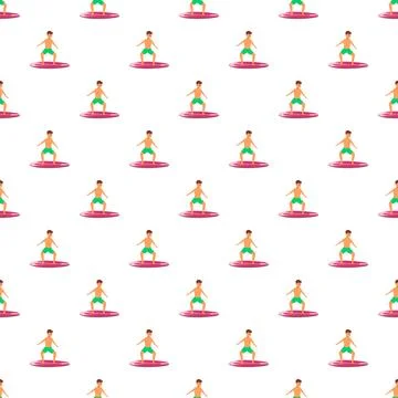 Surfer riding surfboard seamless flat pattern background Stock Illustration