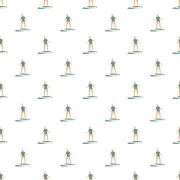 Surfer riding surfboard seamless repeating pattern Ilustración de archivo