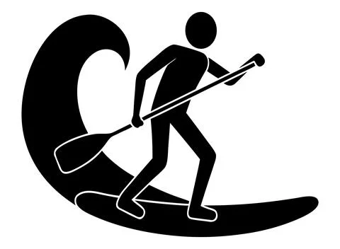Surfer riding wave with paddle stand up paddleboard activity. Ilustración de archivo