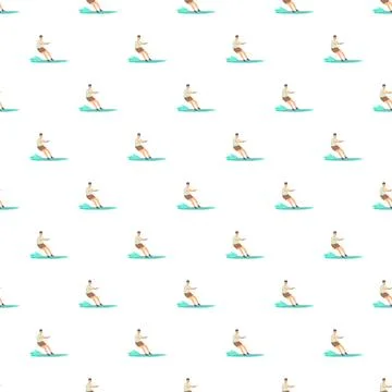Surfer riding wave seamless pattern background Stock Illustration
