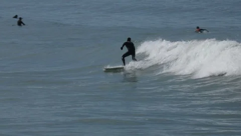 Surfer Riding Wave, Winter, North Devon, Woolacombe Stock Footage 93022296