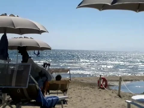 Surfer Running on Beach and Surfing in the Sea, Italy (August 1, 2014) 库存影片 344014998