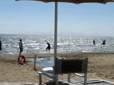 Surfer Running on Beach and Surfing in the Sea, Italy (August 1, 2014) Видео 344014999