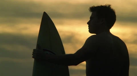 Surfer Silhouette Rack Focus Stock Footage 45886860