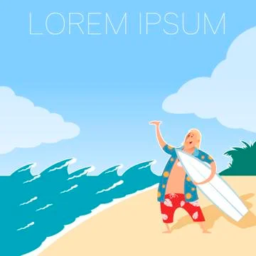 Surfer square banner Stock Illustration