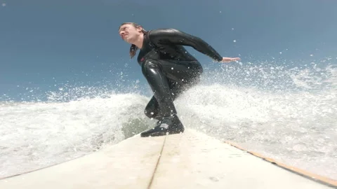 Surfer standing catching wave GoPro POV Stock Footage 342937308
