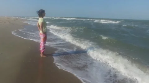 Surfer is standing on the seashore Stock Footage 68326016