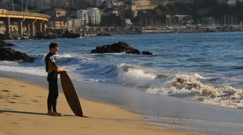 Surfer Standing Slow Motion Stock Footage 40700956