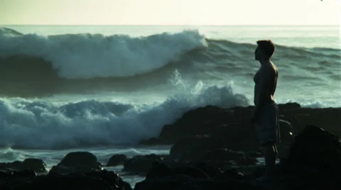 Surfer at Sunset Close Up Stock Footage 45886851
