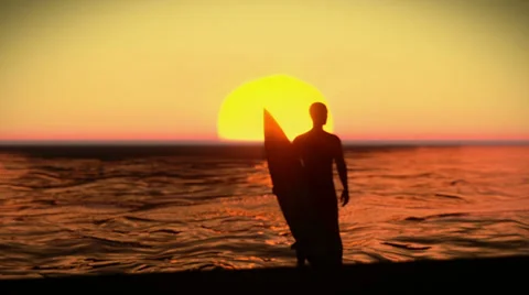 Surfer at sunset Stock Footage 24828779