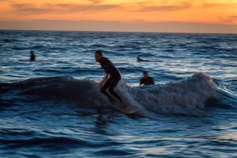 Surfer in the Sunset Stock Photos