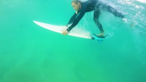 Surfer with surfboard diving under the sea Stock Footage 71541683