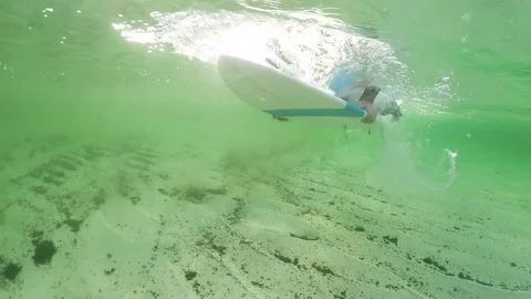 Surfer with surfboard diving under the sea Stock Footage 71829158