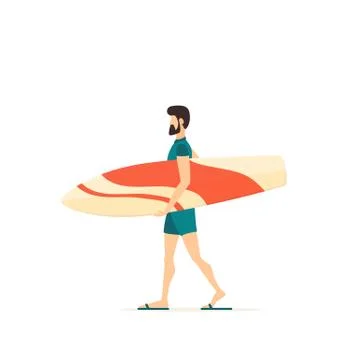 Surfer with a Surfboard Stock Illustration