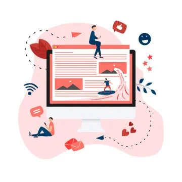 Surfer surfing a wave web page vector illustration. Web page surfing concept.	 Stock Illustration