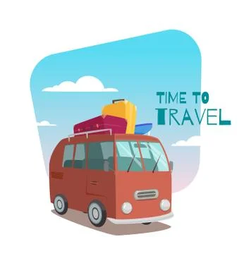 Surfer van character for the banner. Stock Illustration