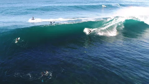 Surfer Vanishes in Collapsing Barrel as Spray Explodes in Slow Motion, Tow-In Stock Footage 310645286