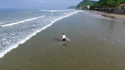 Surfer waiting at the shore Stock Footage 145147419