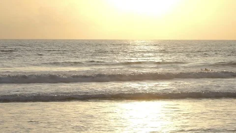 Surfer waiting wave in ocean at sunset Bali Indonesia Stock Footage 83698694
