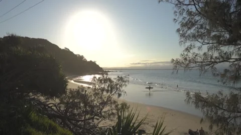 Surfer Walking on Beach Byron Bay Sunset Video stock 330471964