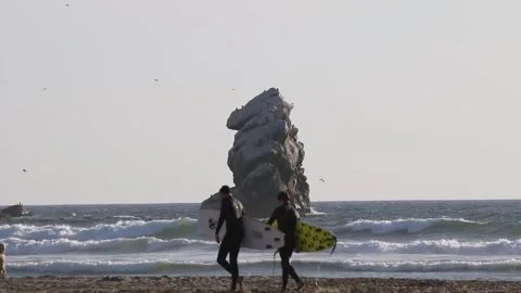 Surfer walking beach Video stock 166692461
