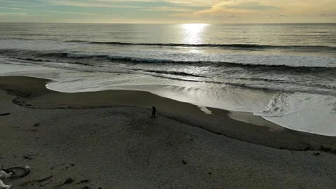 Surfer Walking Into Ocean at Sunset Stock Footage 341605918