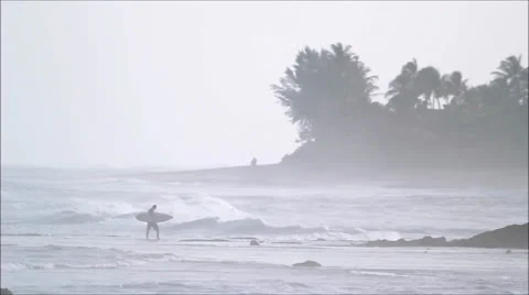 Surfer Walking in from a surf session Stock Footage 24773115