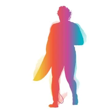 Surfer walking with surfboard Stock Illustration