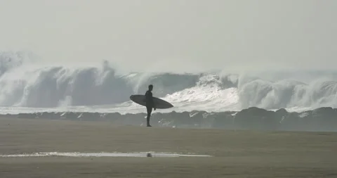Surfer Watches Huge Waves Stock Footage 262030716