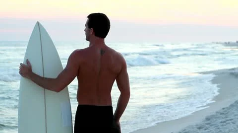 Surfer Watching Waves Stock Footage 10845106