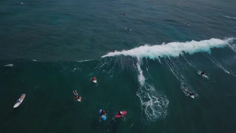 Surfer on the wave at sunset, view from the drone, Sri Lanka, hikkaduwa, dyn Stock Footage 109133043