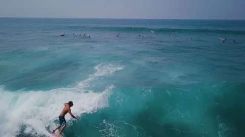Surfer on the wavet, view from the drone, Sri Lanka, hikkaduwa, dynamic fram Stock Footage 109130645