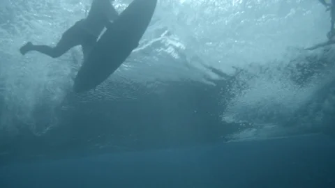 Surfers and rolling waves under the sea Stock Footage 108643919