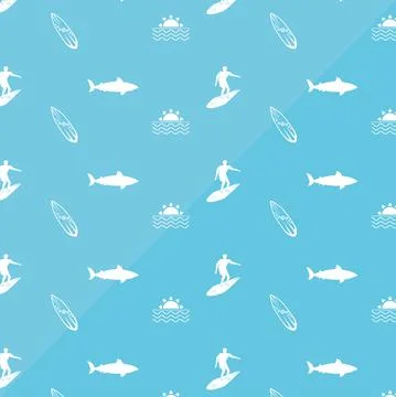 Surfers and sharks pattern Stock Illustration