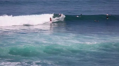 The surfers and waves, marine elements Beach, Uluwatu, Bali, Indonesia. Video stock 66588520