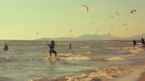 Surfers on the beach Stock Footage 43040868