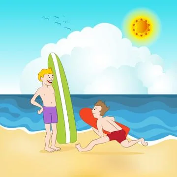 Surfers At The Beach Stock Illustration