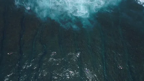Surfers catch and ride the wave on reef. Turquoise ocean and the waves crashing Video stock 88229750
