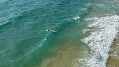 Surfers catch waves in the Mediterranean Video stock 112228370