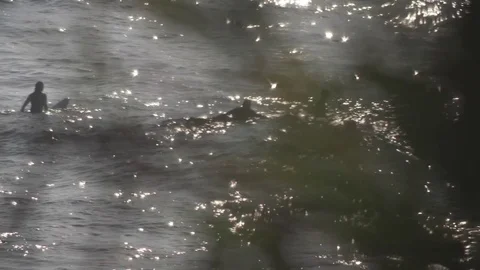 Surfers catch waves, slo-mo. Stock Footage 82330662