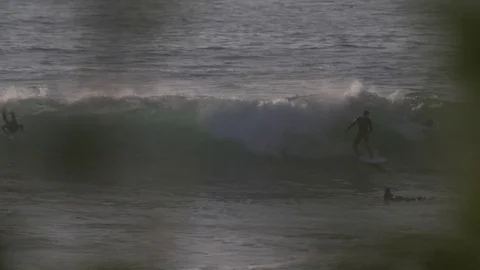 Surfers catch waves, slo-mo. Stock Footage 82330741