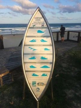 Surfers code information sign Stock Photos