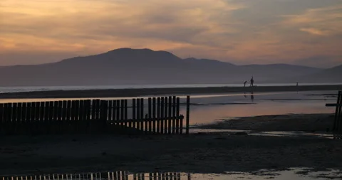 Surfers going out in sunset 库存影片 90564904