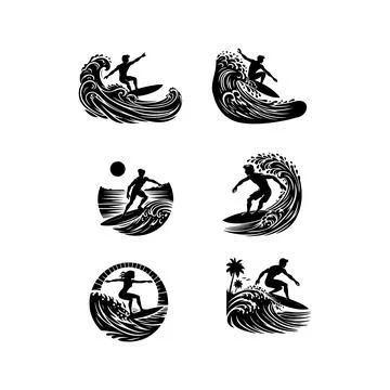 Surfers icon set Stock Illustration