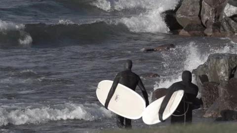 Surfers in Lake Superior Stock Footage 145147286
