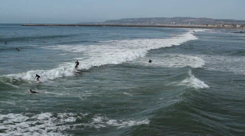 Surfers at Ocean Beach Wide Stock Footage 35790190