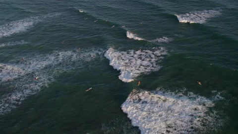 Surfers Paddling in Rolling Waves on Oahu, Hawaii Stock Footage 170903315