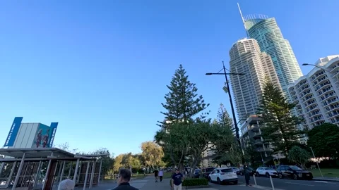 Surfers Paradise Beachfront Esplanade and City Skyline in Gold Coast Stock-Footage 341838929